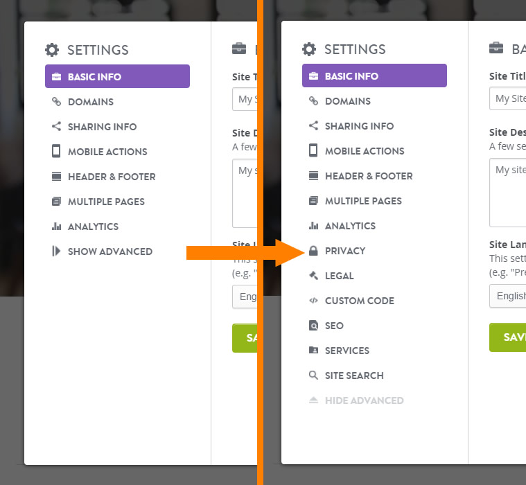 Advanced settings panel